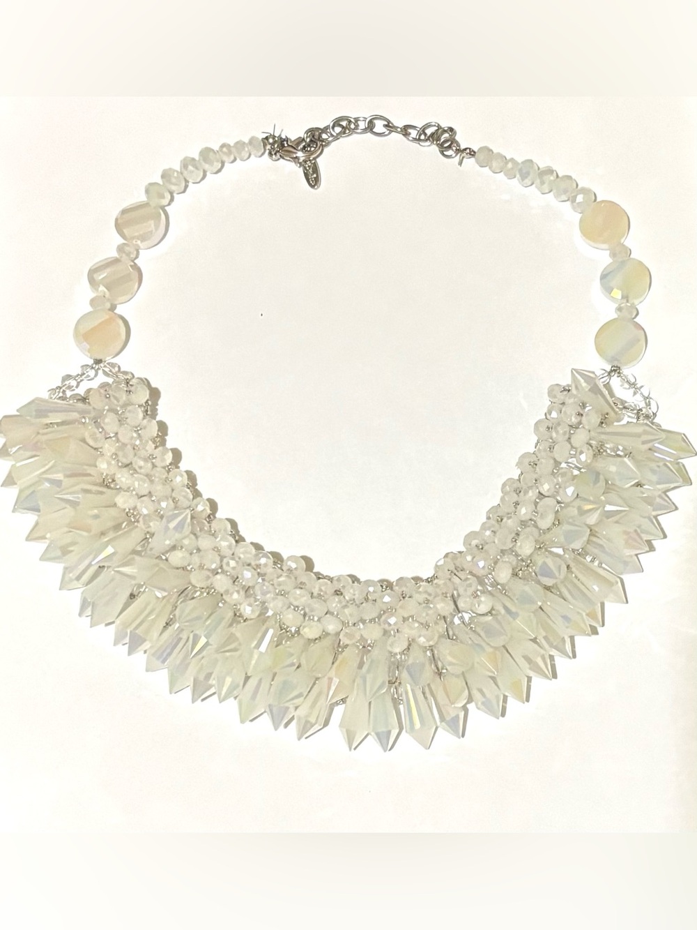 Iridescent White Crystal Statement Necklace - Women Jewelry